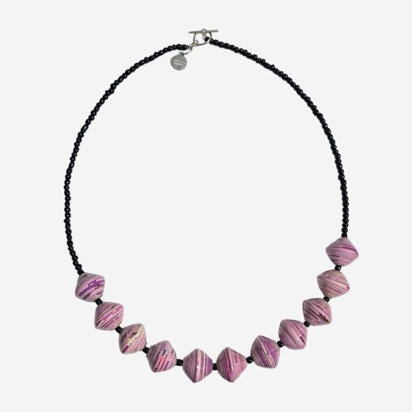 Bead For Life Necklace Paper Glass Beaded Purple Black Handmade Artisan Uganda - Picture 3 of 8